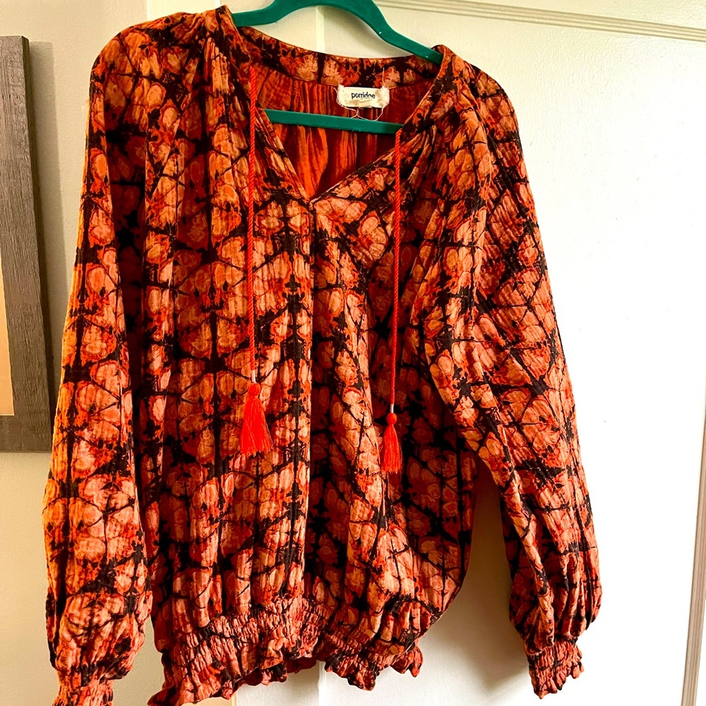 Porridge for anthropologie peasant shirt gathered  waist and wrists EUC
